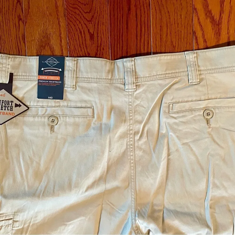 ST. JOHN’s BAY COMFORT STRETCH 10” MEN’s CARGO SHORT IN BEIGE SIZE 40